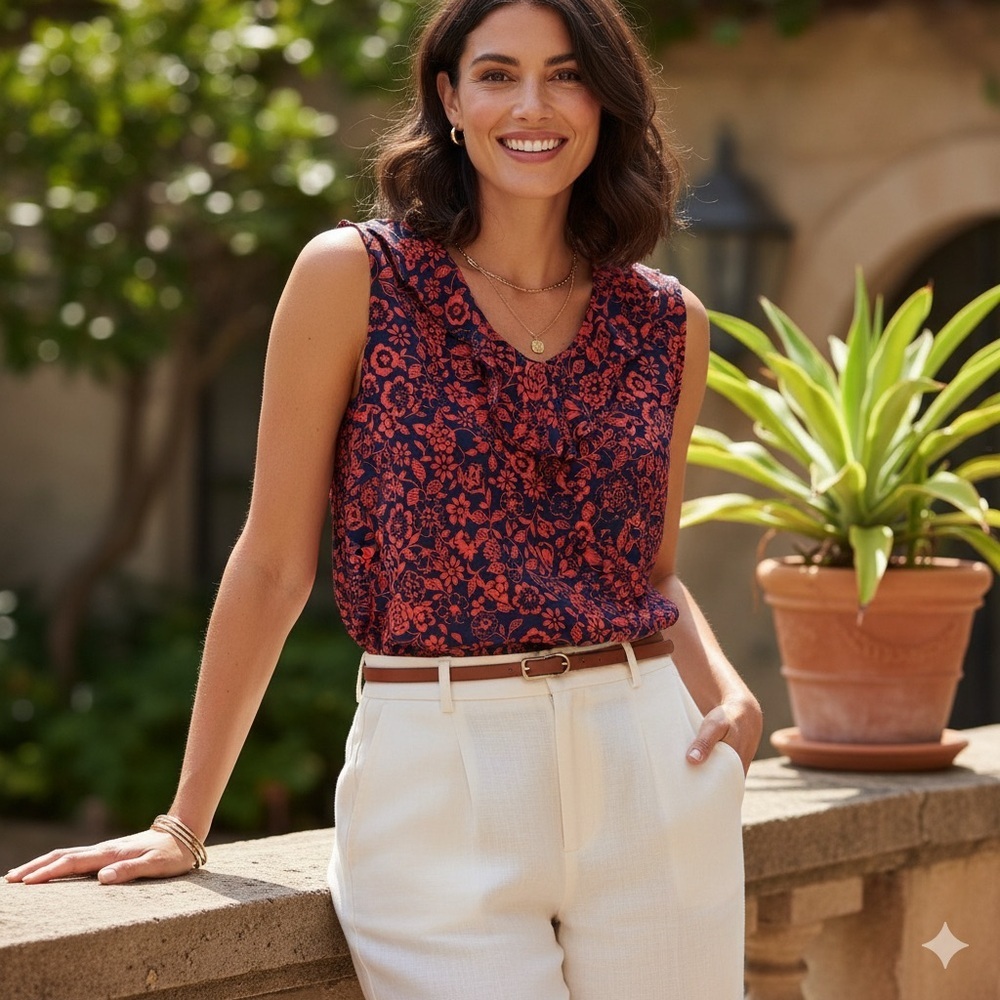 Terra & Sky Red and Blue Floral Blouse